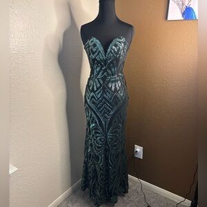 Windsor Strapless Black and Green Sequin Dress